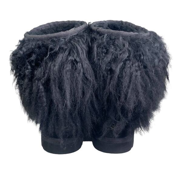 UGG Lida Mongolian Black Suede Shearling Fur Cuff Classic Boot Size US 6 - Picture 8 of 10